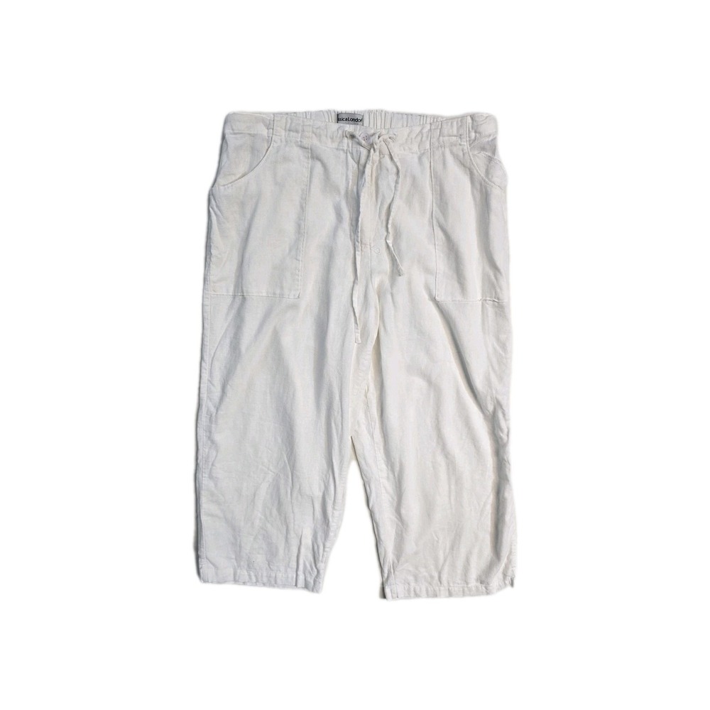 Jessica London Linen Blend Women's Cropped Pants 14‎ Whitw Wide Leg